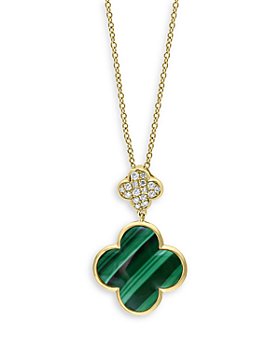 Bloomingdale's - Malachite & Diamond Double Clover Pendant Necklace in 14K Yellow Gold, 18" - 100% Exclusive
