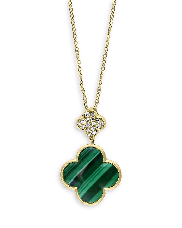 Bloomingdale's - Malachite & Diamond Double Clover Pendant Necklace in 14K Yellow Gold, 18" - 100% Exclusive