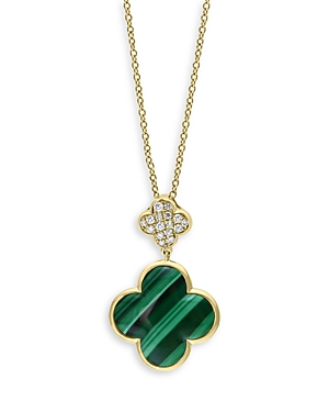 Bloomingdale's Malachite & Diamond Double Clover Pendant Necklace in 14K Yellow Gold, 18 - 100% Excl