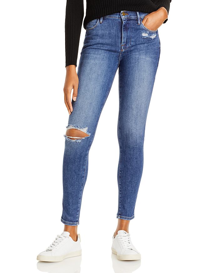 FRAME Le High Rise Ripped Skinny Jeans in Saxon | Bloomingdale's