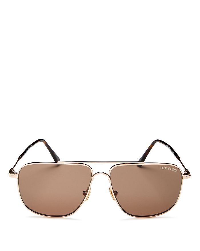 Tom Ford Men's Brow Bar Aviator Sunglasses, 58mm In Shiny Rose Gold / Gradient Brown