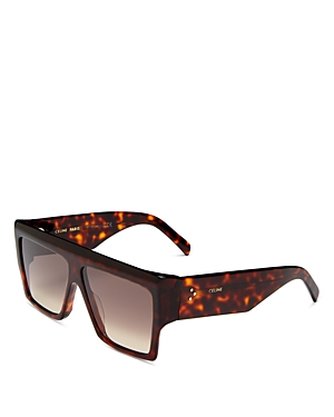 Celine Unisex Flat Top Square Sunglasses, 57mm In Dark Havana/gradient Brown