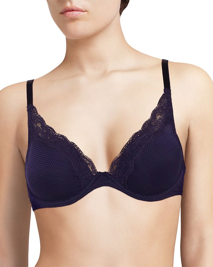 Passionata By Chantelle Brooklyn Plunge Lace T-shirt Bra In Blue Night
