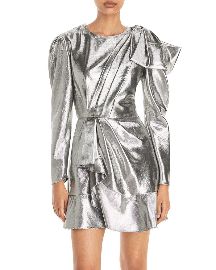 Alberta Ferretti Lame Cocktail Dress In Silver