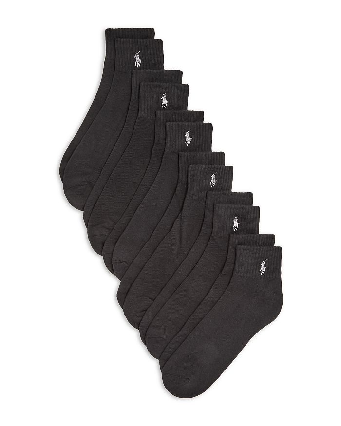Polo Ralph Lauren Rib Cuff Quarter Length Socks, Pack Of 6 In Black