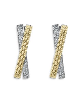 Sterling Silver & 18K Yellow Gold Caviar Lux Diamond Hoop Earrings