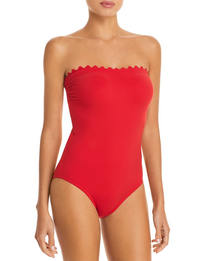 Karla Colletto Ines Scalloped Bandeau One Piece Swimsuit In Cherry