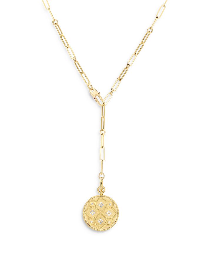 Shop Roberto Coin 18k Yellow Gold Venetian Princess Diamond Medallion Lariat Necklace, 19