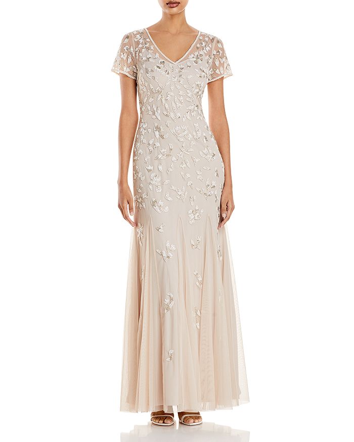 Adrianna Papell 40160 Floral Beaded Dress 