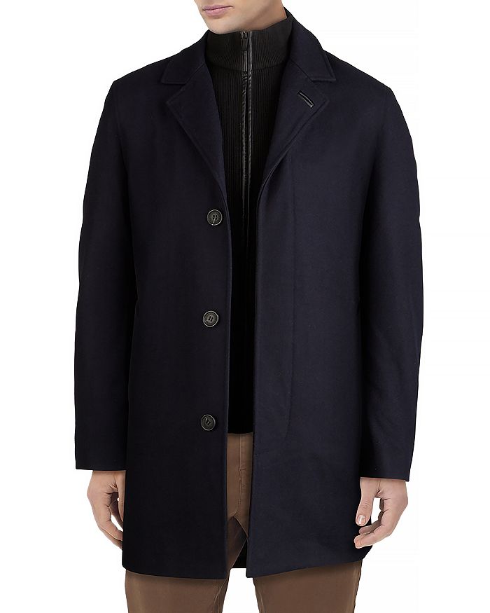 Wool blend overcoat best sale with knit bib inset
