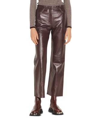 Pantalon En Cuir D'agneau Sandro Evel - Taille 36 UE - Doublé, Braguette Zip - Marron - Neuf Sans étiquettes