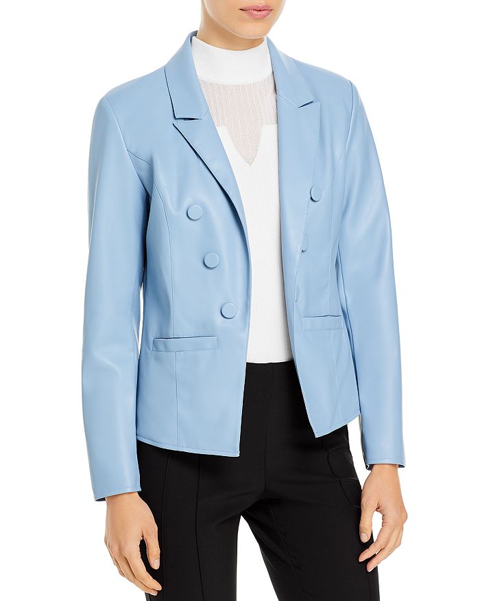 T Tahari Faux Leather Jacket In Stone Blue