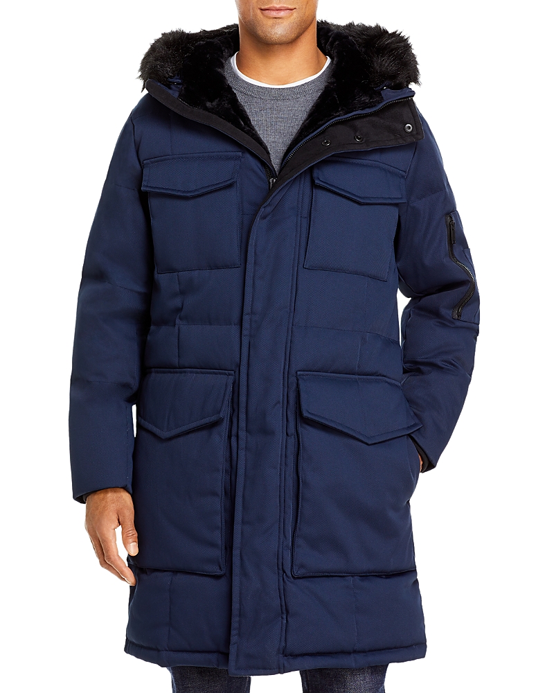 Karl Lagerfeld Faux Fur Lined Parka In Navy
