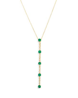 Bloomingdale's Emerald and Diamond Y Necklace in 14K Yellow Gold, 18 ...