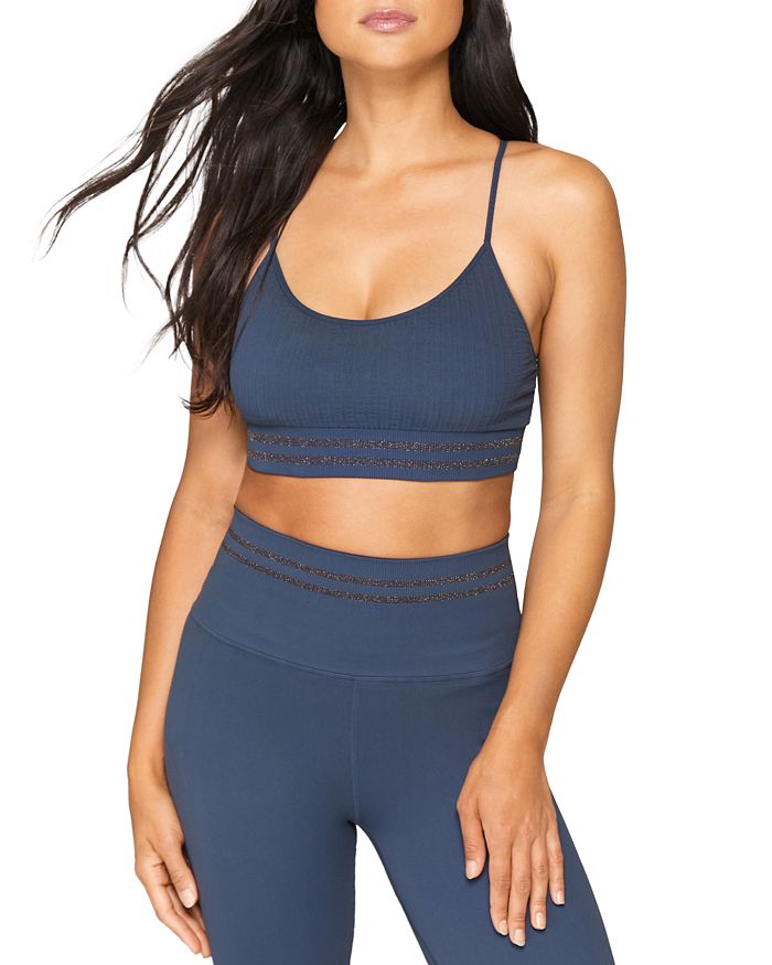 Spiritual Gangster Wide Rib Scoop Bra Lurex In Slate