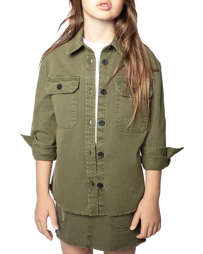 Shop Zadig & Voltaire Girls' Bonnie Cotton Blend Shirt - Little Kid, Big Kid In Vert