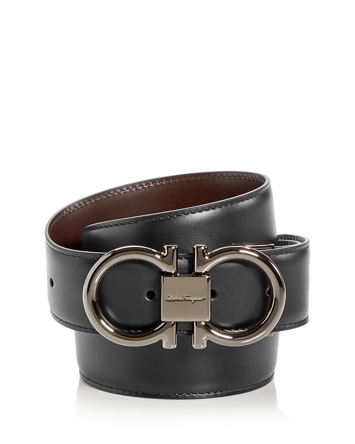 Shop Ferragamo Salvatore  Men's Paloma Reversible Leather Belt In Nero