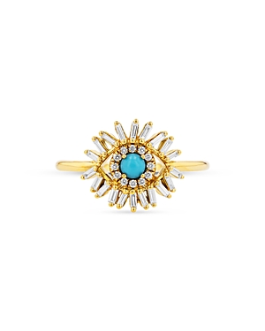 Suzanne Kalan 18K Yellow Gold Turquoise & Diamond Evil Eye Ring