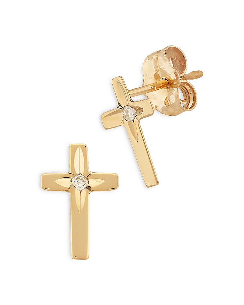 Bloomingdale's Fine Collection Diamond Cross Stud Earrings in 14K Yellow Gold, 0.01 tcw