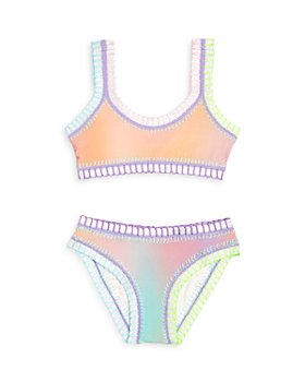 PQ Swim - Girls' Golden Hour Sporty Rainbow Embroidered Two Piece Swimsuit - Little Kid, Big Kid