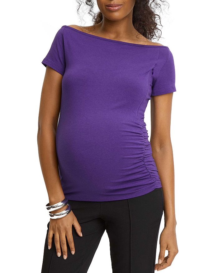 Stowaway Collection Off The Shoulder Nursing Maternity Top In Amethyst