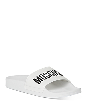 Moschino Embossed Logo Pool Slides In White