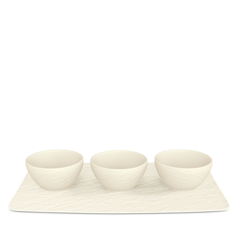 Villeroy & Boch Manufacture Rock Blanc Dip Bowl & Tray, 4-piece Set In White