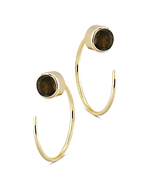 Bloomingdale's Smoky Stud Quartz and Front Back Hoop Earrings in 14K Yellow Gold - 100% Exclusive