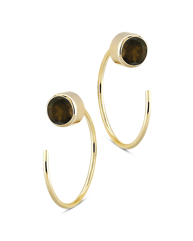 Bloomingdale's Smoky Stud Quartz And Front Back Hoop Earrings In 14k Yellow Gold - Exclusive In Gold