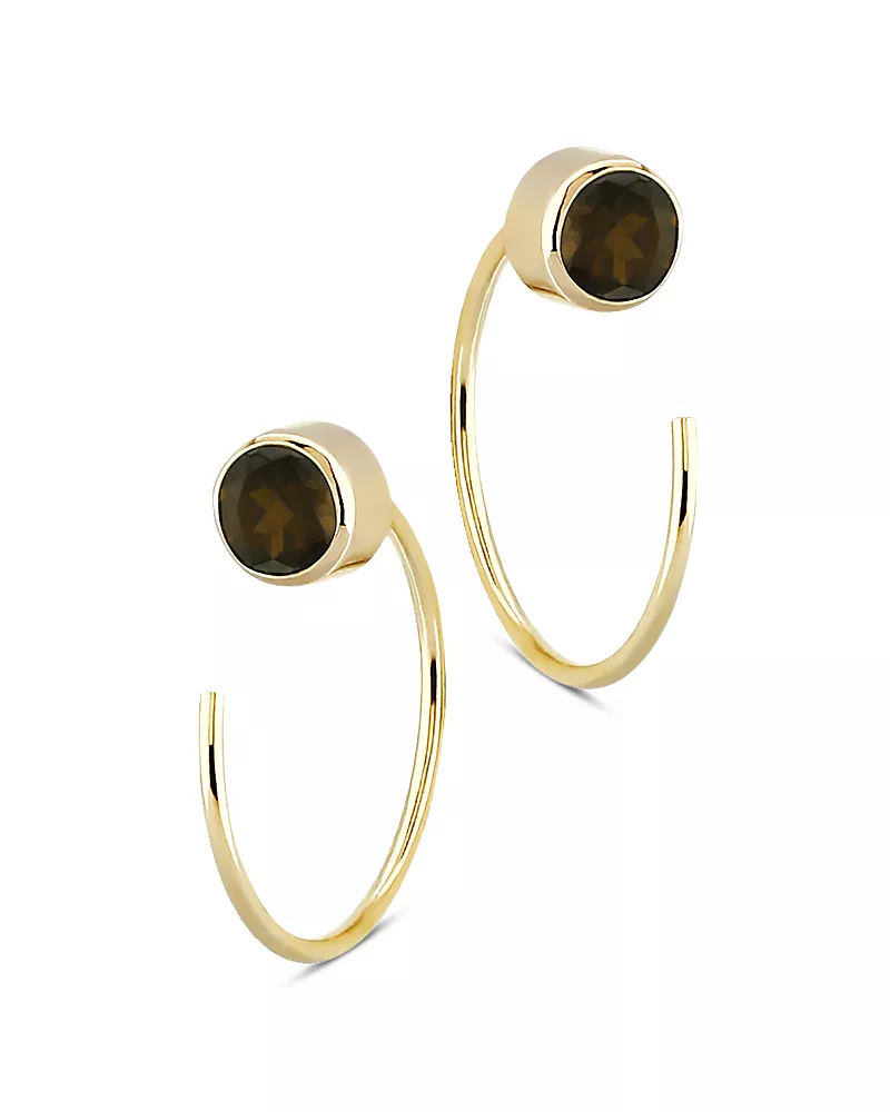 Bloomingdale's Fine Collection Smoky Stud Quartz and Front Back Hoop Earrings in 14K Yellow Gold