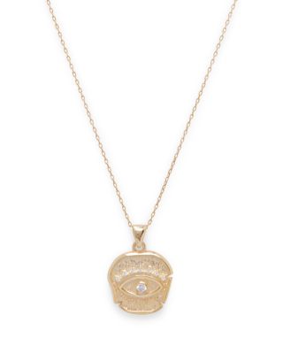 Store Argento Vivo Evil Eye Sterling Silver Gold Plated CZ Medallion Necklace NWT