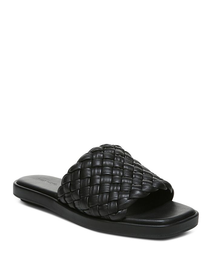 Vince Rumi Woven Leather Slides In Black | ModeSens