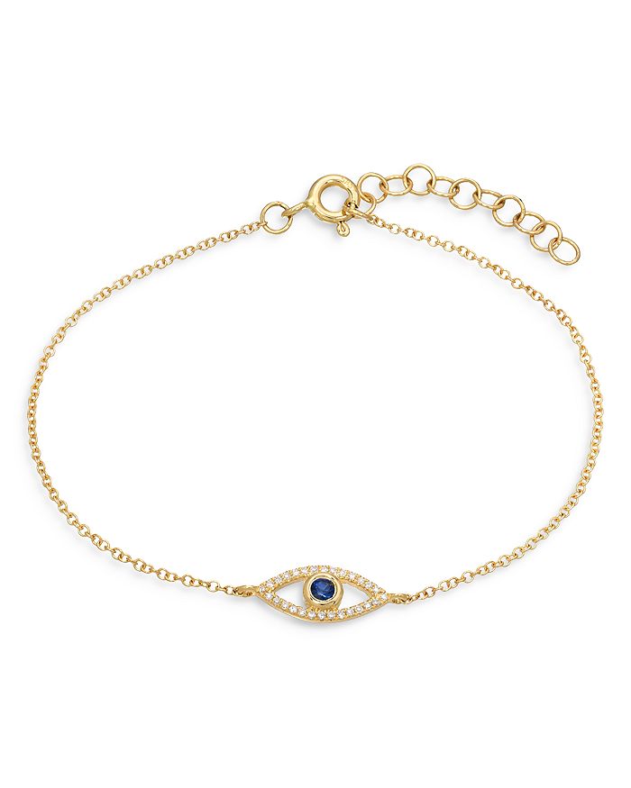 Shop Zoe Lev 14k Yellow Gold Diamond & Blue Sapphire Evil Eye Bracelet
