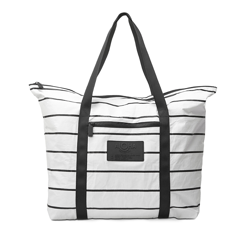 Aloha Collection Pinstripe Day Tripper Tote Bag In Black On White
