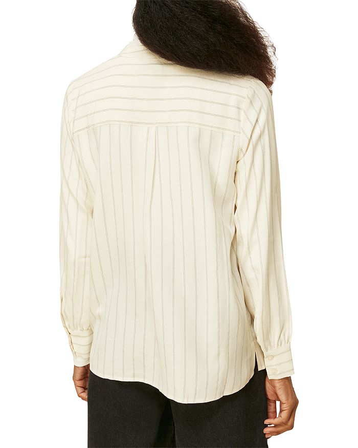 Shop Whistles Silk Striped Band Collar Shirt In Cream Multi