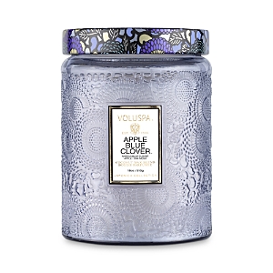 Voluspa Apple Blue Clover Large Embossed Glass Jar Candle 18 Oz.