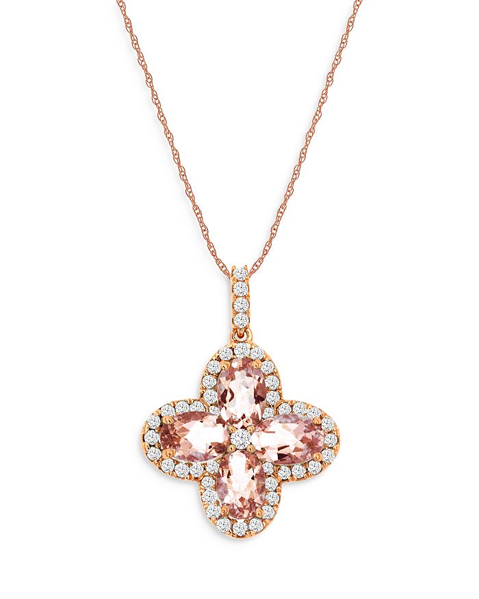 Bloomingdale's Morganite & Diamond Clover Pendant Necklace In 14k Rose Gold, 18 - 100% Exclusive