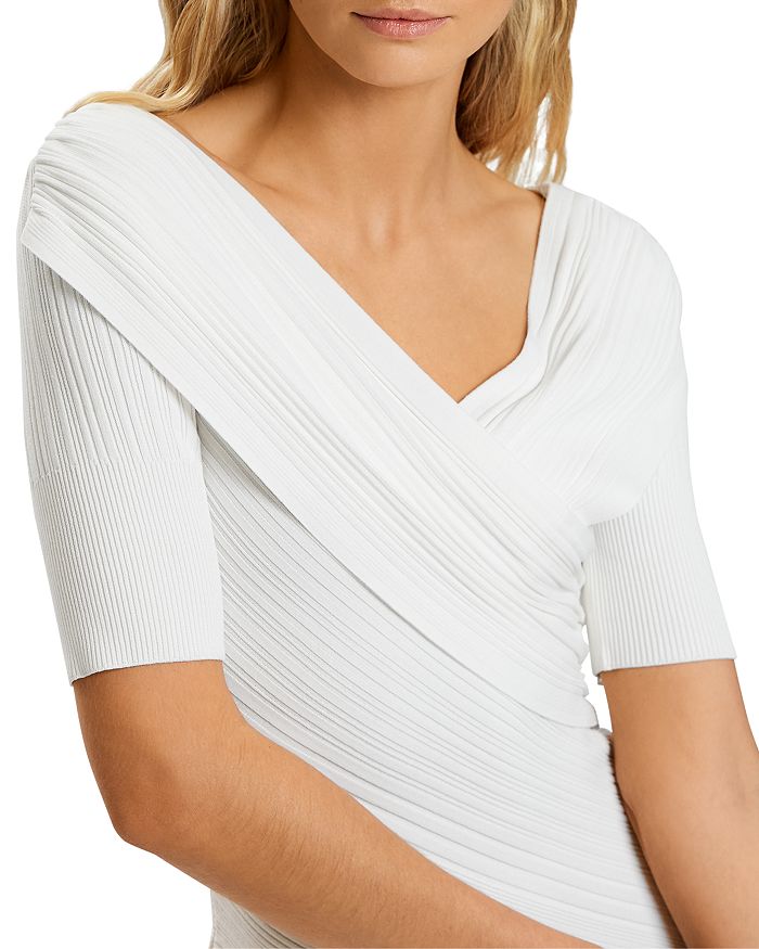 Herve Leger Draped Ribbed Dress In Alabaster
