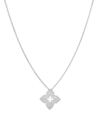 Roberto Coin - 18K Venetian Princess Diamond Flower Pendant Necklace, 16-18"