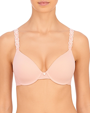 Natori Pure Luxe Embroidered-strap Bra 732080 In Delicate Peach/sheer Pink