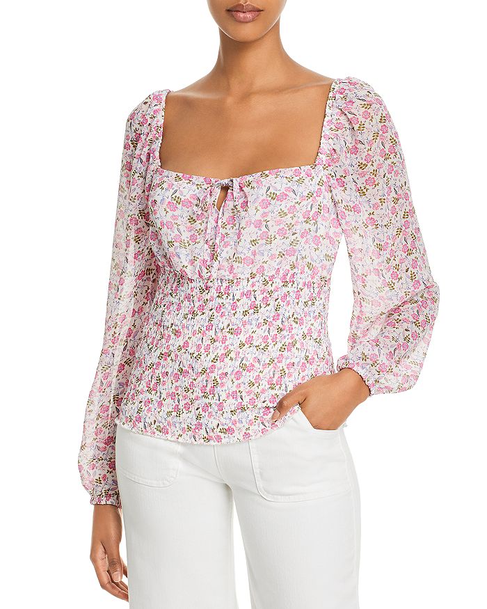 Lizzy Top in Pink and Aqua Ditsy Floral