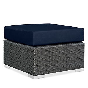 Modway Sojourn Outdoor Patio Wicker Rattan Sunbrella Ottoman In Canvas Navy