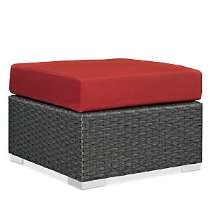 Modway Sojourn Outdoor Patio Sunbrella Rattan Ottoman In Canvas Red