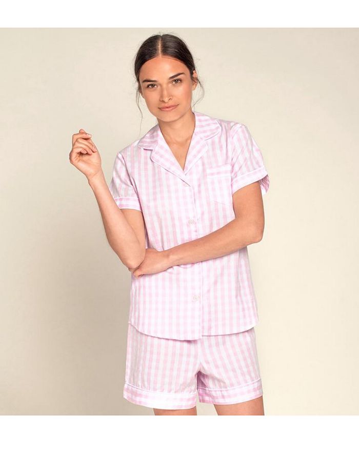 Shop Petite Plume Gingham Cotton Pajama Shorts Set In Pink