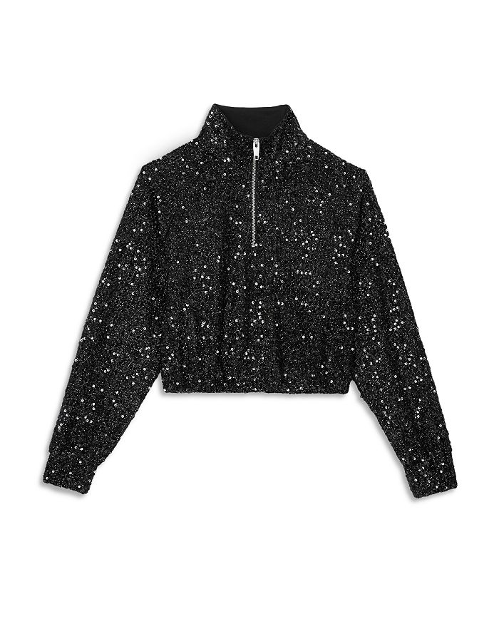 The Kooples Sequined Half Zip Crop Sweatshirt In Black