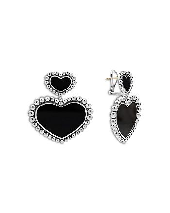 LAGOS - Sterling Silver Maya Onyx Inlay Heart Drop Earrings