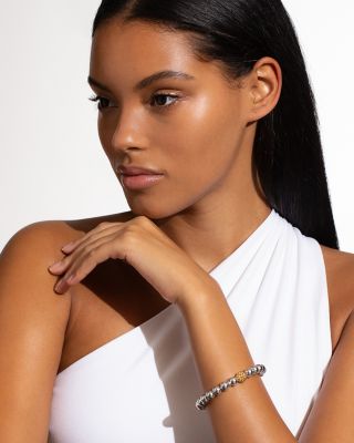 Sterling Silver & 18K Yellow Gold Signature Caviar Stretch Bracelet, 6"