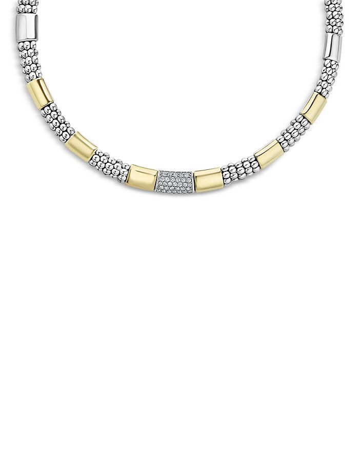 LAGOS - Sterling Silver & 18K Gold High Bar Diamond Necklace