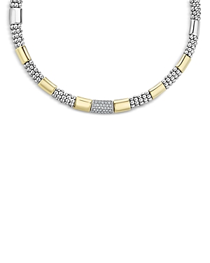 Lagos Sterling Silver & 18K Gold High Bar Diamond Necklace, 16
