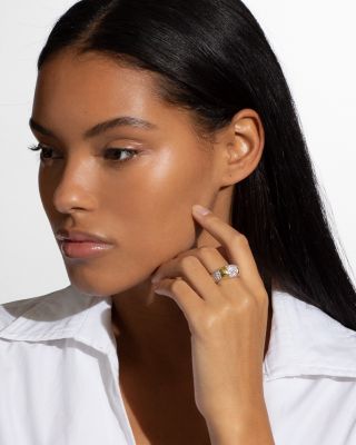 Sterling Silver & 18K Gold High Bar Diamond Ring 